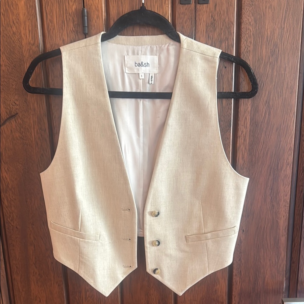 ba&sh Cream Linen Cropped Vest Suits & Blazers